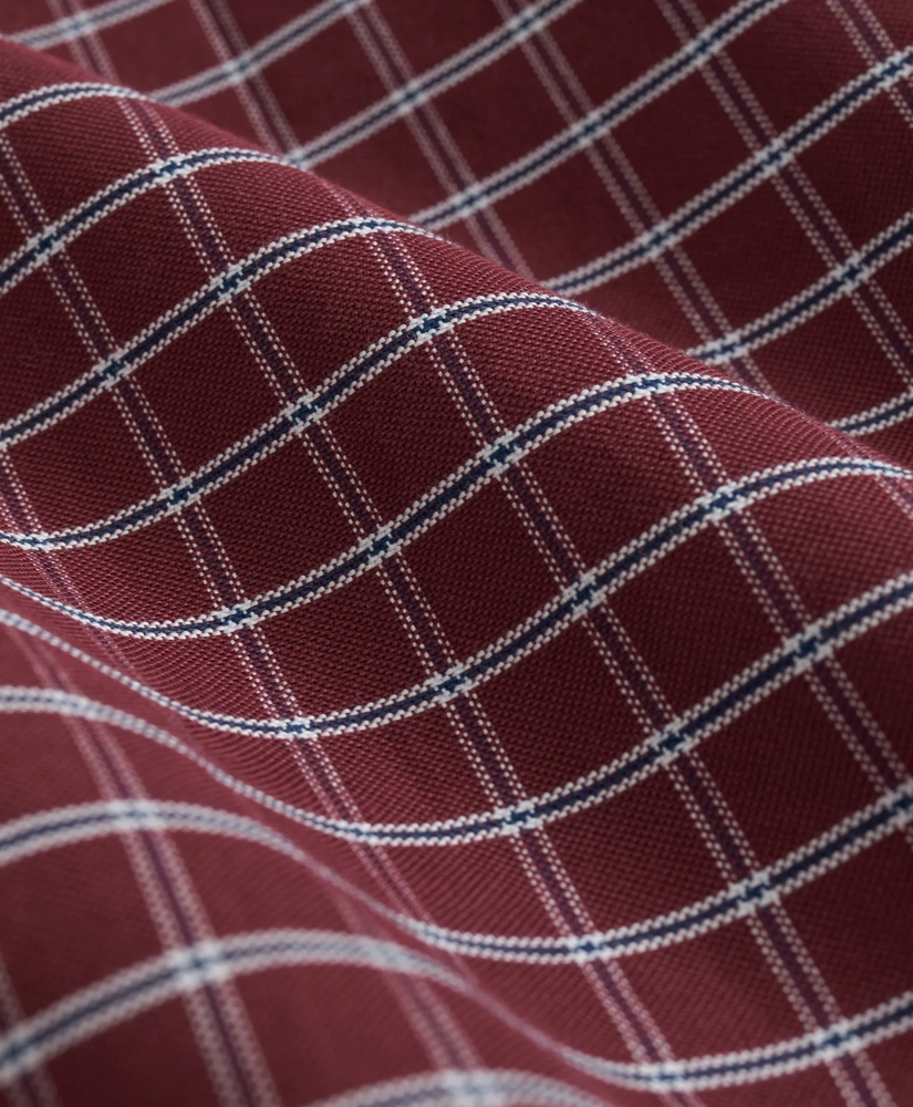 Stretch Cotton Non-Iron Oxford Polo Button Down Collar, Windowpane Shirt, image 3
