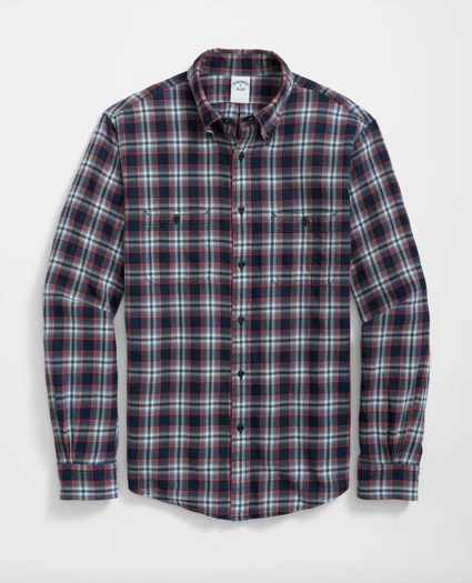 Denim Yard Work Shirt in Red Plaid Cotton, image 1