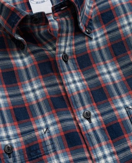 Denim Yard Work Shirt in Red Plaid Cotton, image 2