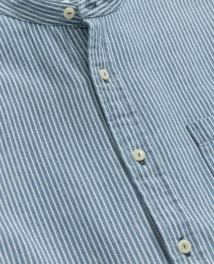 Denim Sport Shirt in Garment-Washed Indigo-Stripe Cotton, image 2