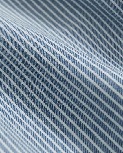 Denim Sport Shirt in Garment-Washed Indigo-Stripe Cotton, image 3