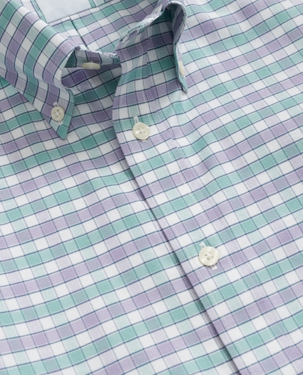 Stretch Cotton Non-Iron Oxford Polo Button Down Collar, Checked Short-Sleeve Shirt, image 2