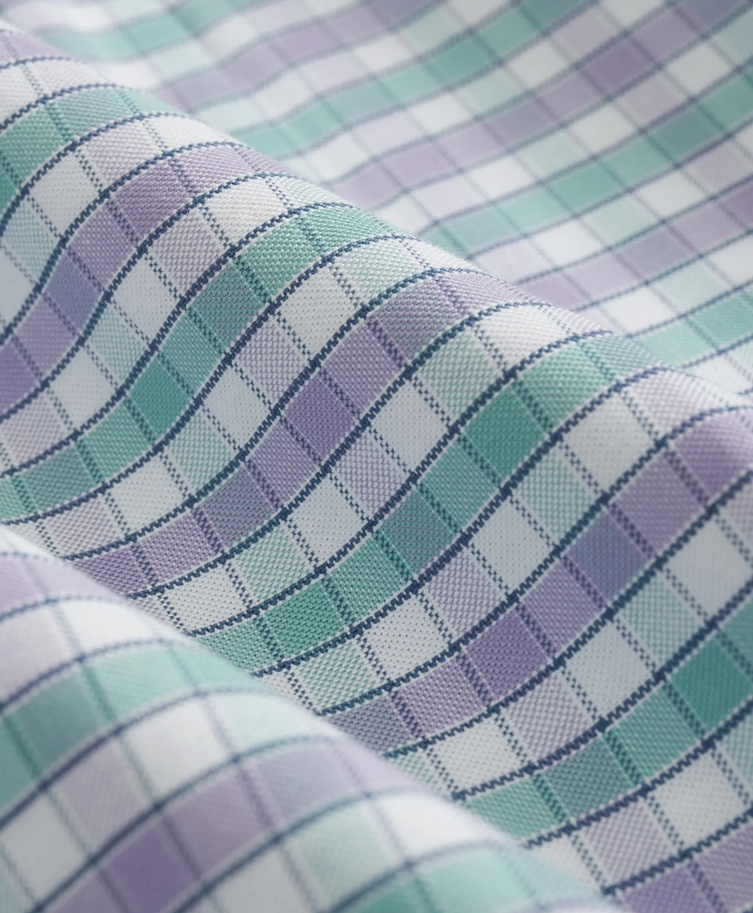Stretch Cotton Non-Iron Oxford Polo Button Down Collar, Checked Short-Sleeve Shirt, image 3