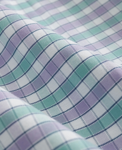 Stretch Cotton Non-Iron Oxford Polo Button Down Collar, Checked Short-Sleeve Shirt, image 3