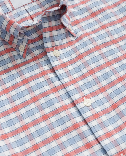 Stretch Cotton Non-Iron Oxford Polo Button Down Collar, Checked Short-Sleeve Shirt, image 2