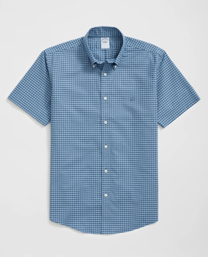 Stretch Cotton Non-Iron Oxford Polo Button Down Collar, Gingham Short-Sleeve Shirt, image 1