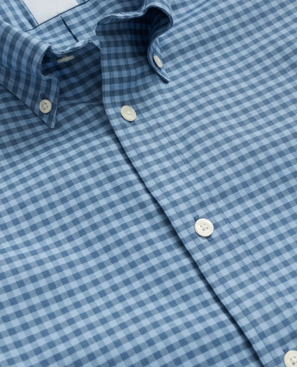 Stretch Cotton Non-Iron Oxford Polo Button Down Collar, Gingham Short-Sleeve Shirt, image 2