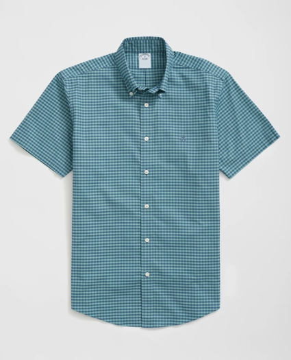 Stretch Cotton Non-Iron Oxford Polo Button Down Collar, Gingham Short-Sleeve Shirt, image 1