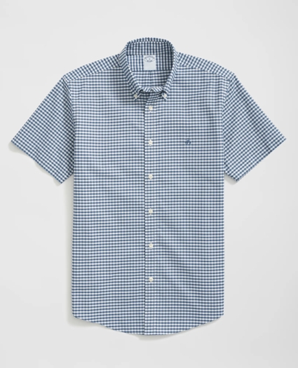 Stretch Cotton Non-Iron Oxford Polo Button Down Collar, Gingham Short-Sleeve Shirt, image 1