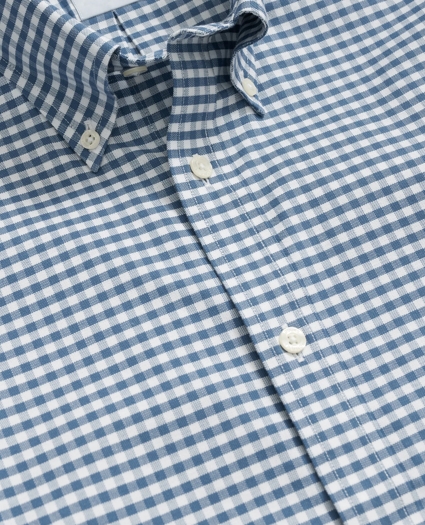Stretch Cotton Non-Iron Oxford Polo Button Down Collar, Gingham Short-Sleeve Shirt, image 2