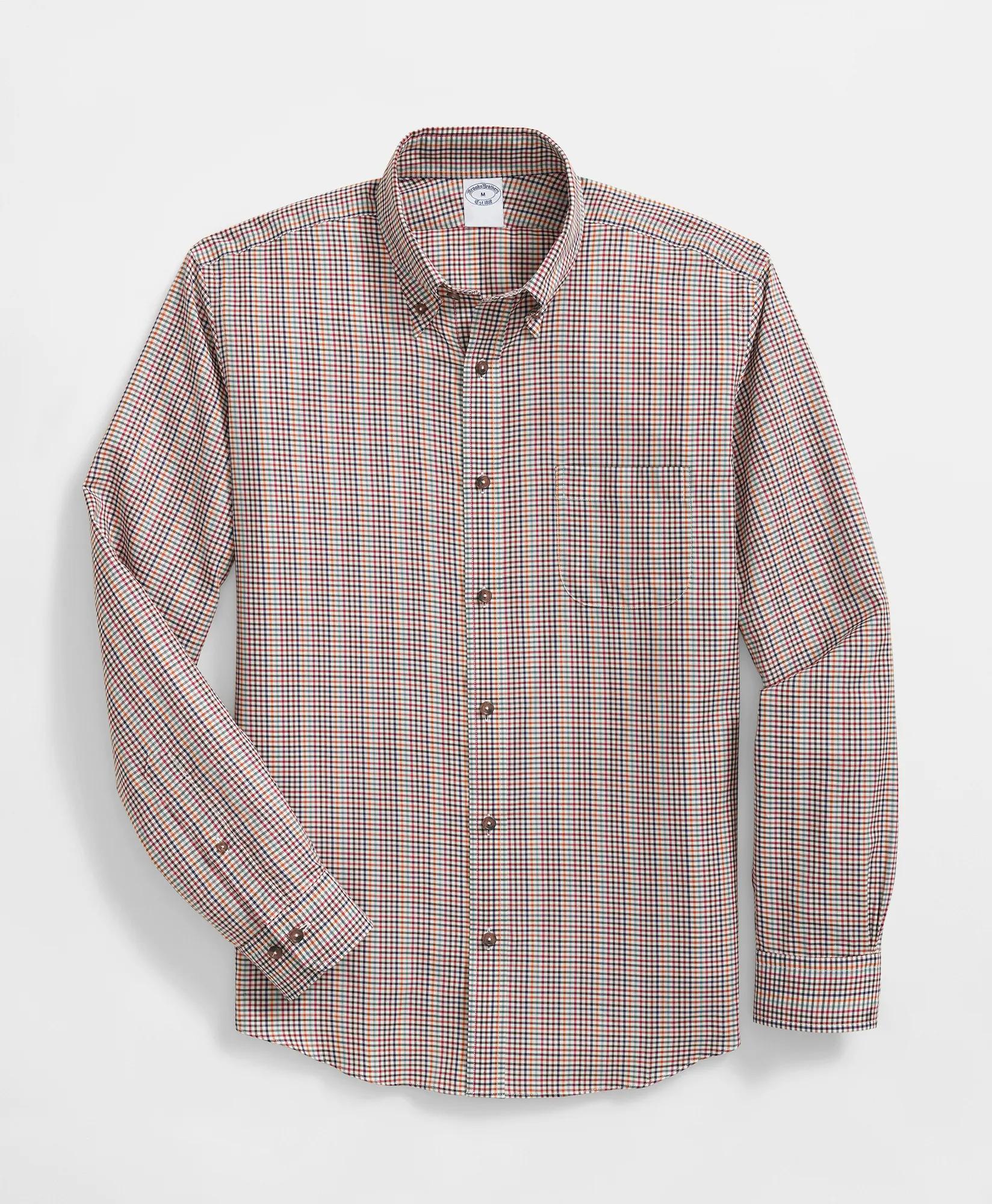 Luxe Cotton Twill Polo Button Down Collar, Mini Checked Shirt, image 1