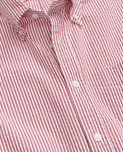 Washed Cotton Seersucker Button-Down Collar, Stripe Short-Sleeve Sport Shirt, image 2