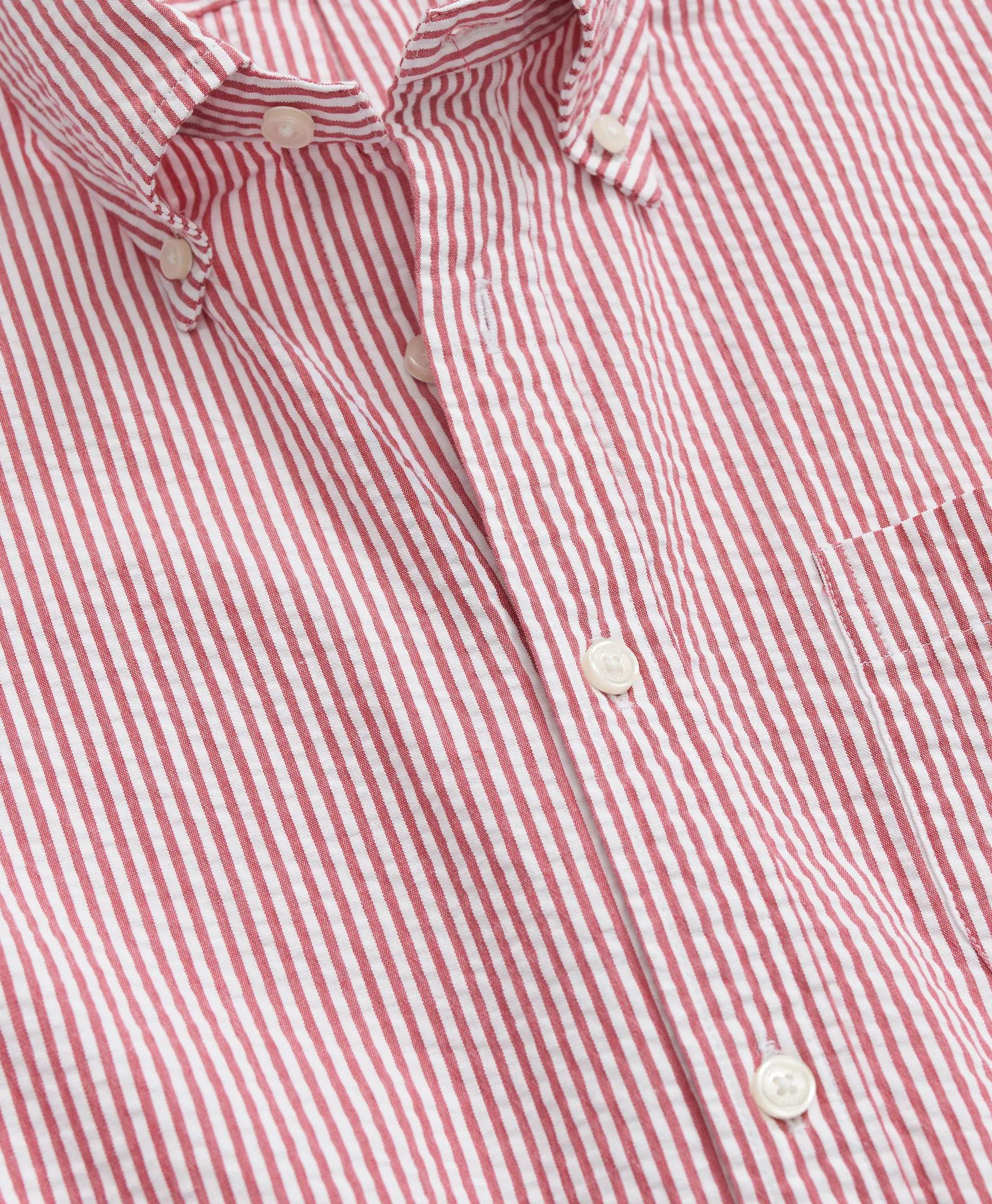 Washed Cotton Seersucker Button-Down Collar, Stripe Short-Sleeve Sport Shirt, image 2