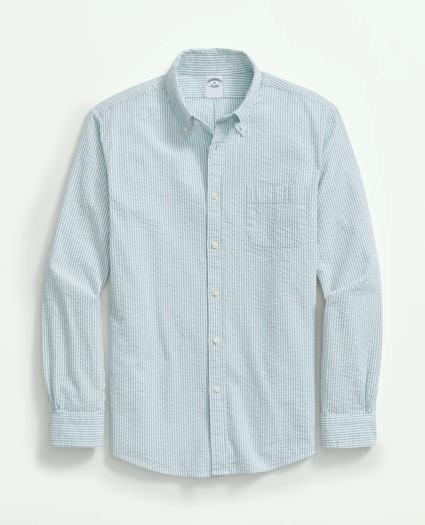 Washed Cotton Seersucker Button-Down Collar, Stripe Sport Shirt, image 1