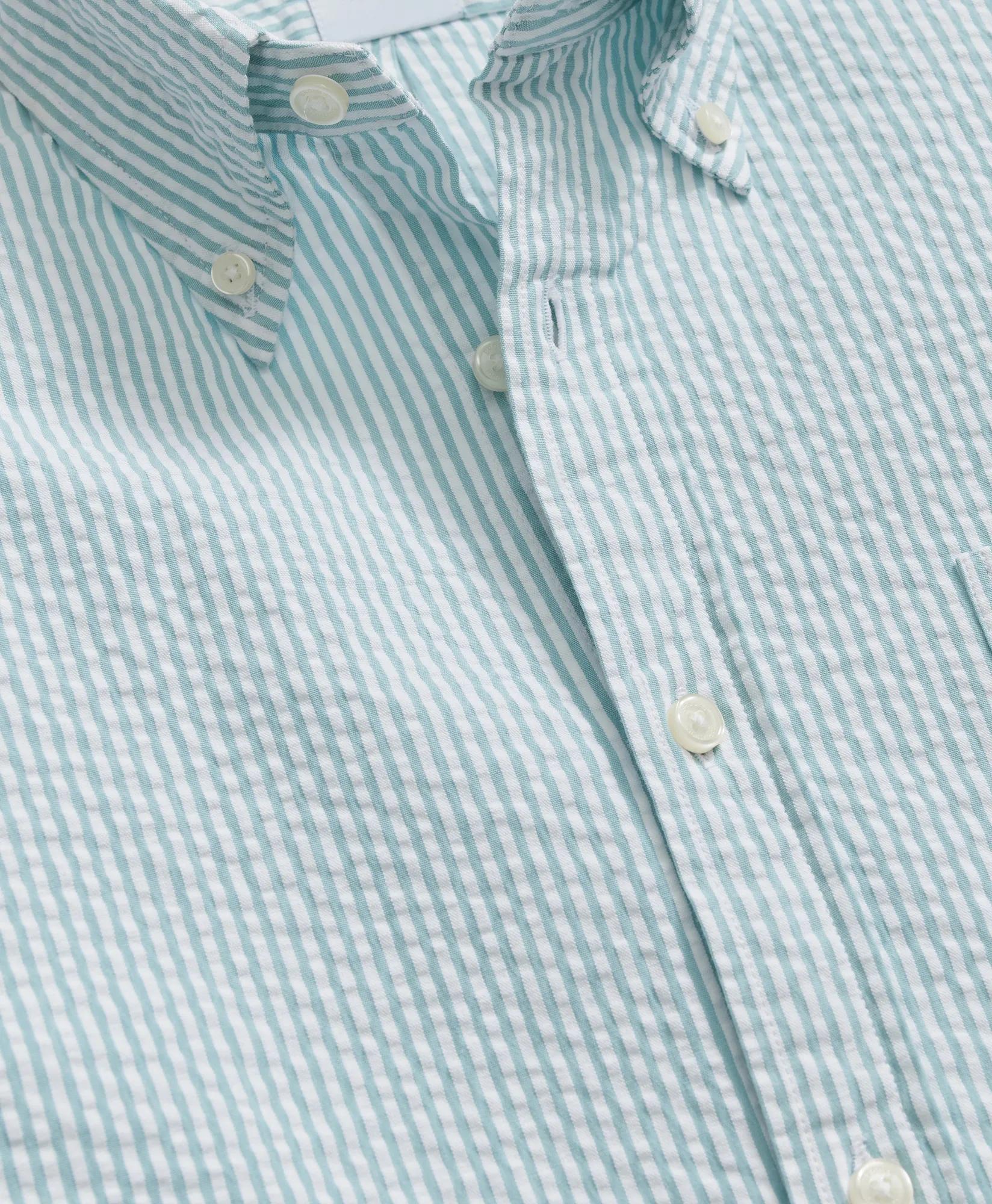 Washed Cotton Seersucker Button-Down Collar, Stripe Sport Shirt, image 2