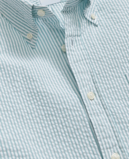 Washed Cotton Seersucker Button-Down Collar, Stripe Sport Shirt, image 2