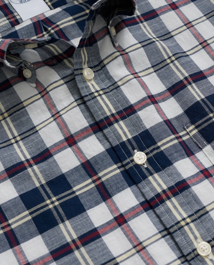 Washed Cotton Madras Polo Button-Down Collar, Short-Sleeve Shirt, image 2