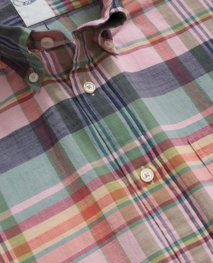 Washed Cotton Madras Polo Button-Down Collar, Short-Sleeve Shirt, image 2