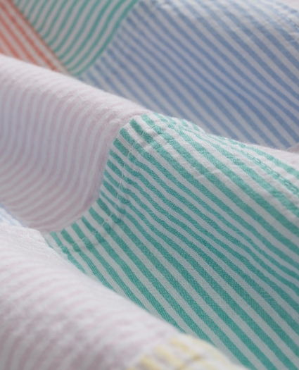 Washed Cotton Patchwork Madras Polo Button-Down Collar, Short-Sleeve Shirt, image 3