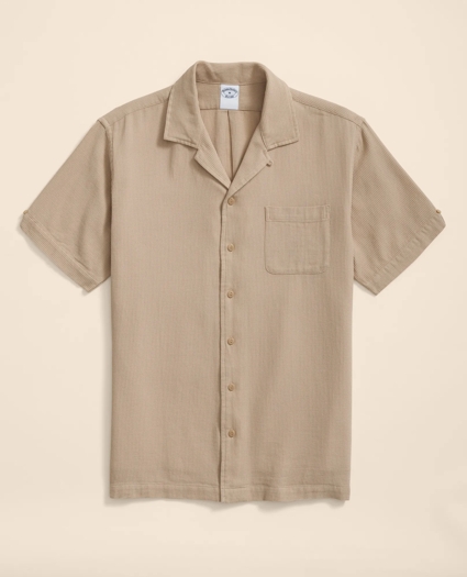 Cotton Camp Collar, Waffle Weave Short-Sleeve Shirt, image 1