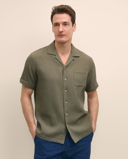 Cotton Camp Collar, Waffle Weave Short-Sleeve Shirt, image 1