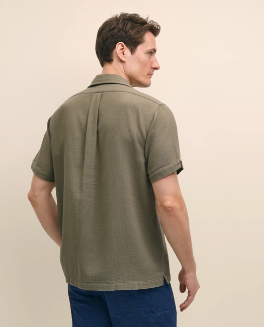 Cotton Camp Collar, Waffle Weave Short-Sleeve Shirt