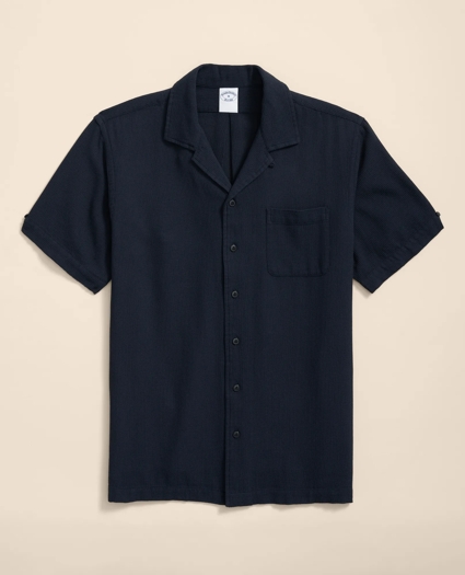Cotton Camp Collar, Waffle Weave Short-Sleeve Shirt, image 1