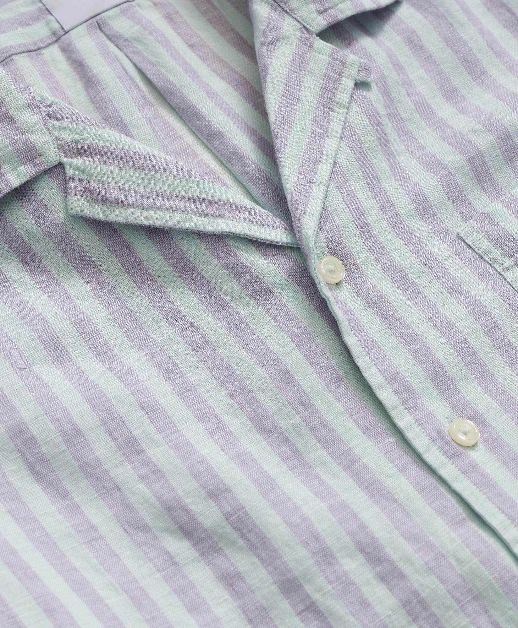 Irish Linen Camp Collar, Striped Short-Sleeve Shirt
