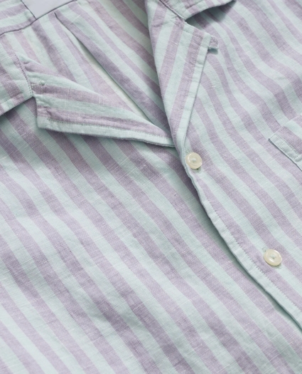 Irish Linen Camp Collar, Striped Short-Sleeve Shirt, image 2