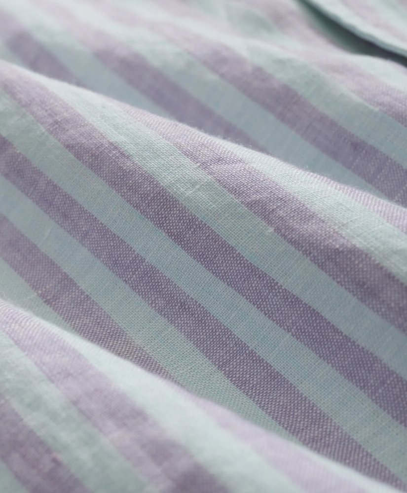 Irish Linen Camp Collar, Striped Short-Sleeve Shirt, image 3