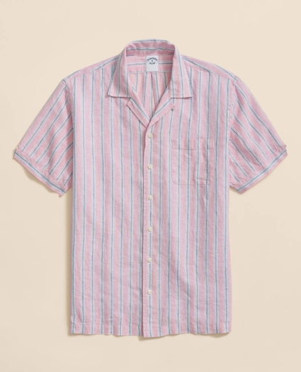 Irish Linen Camp Collar, Archive Stripe Short-Sleeve Shirt, image 1