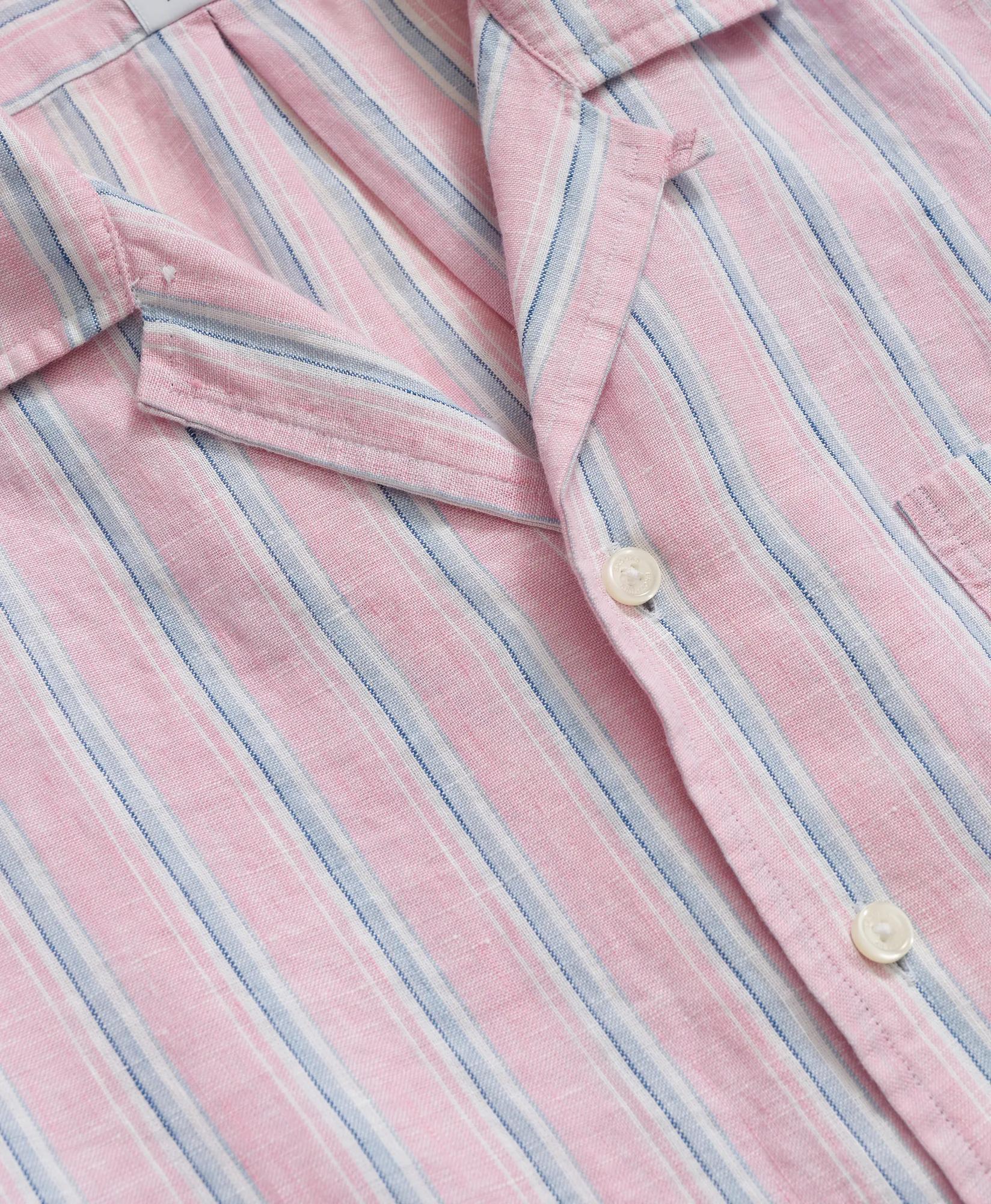 Irish Linen Camp Collar, Archive Stripe Short-Sleeve Shirt
