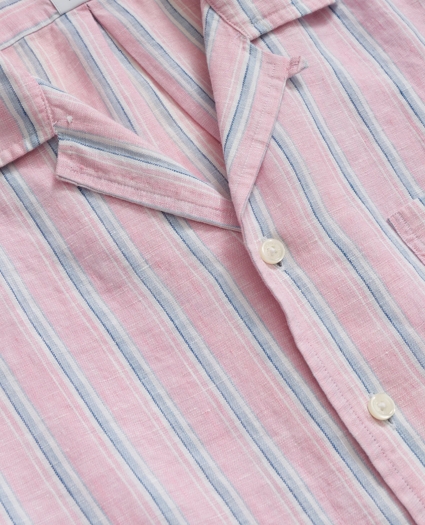Irish Linen Camp Collar, Archive Stripe Short-Sleeve Shirt, image 2