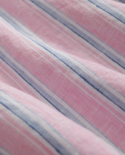 Irish Linen Camp Collar, Archive Stripe Short-Sleeve Shirt, image 3