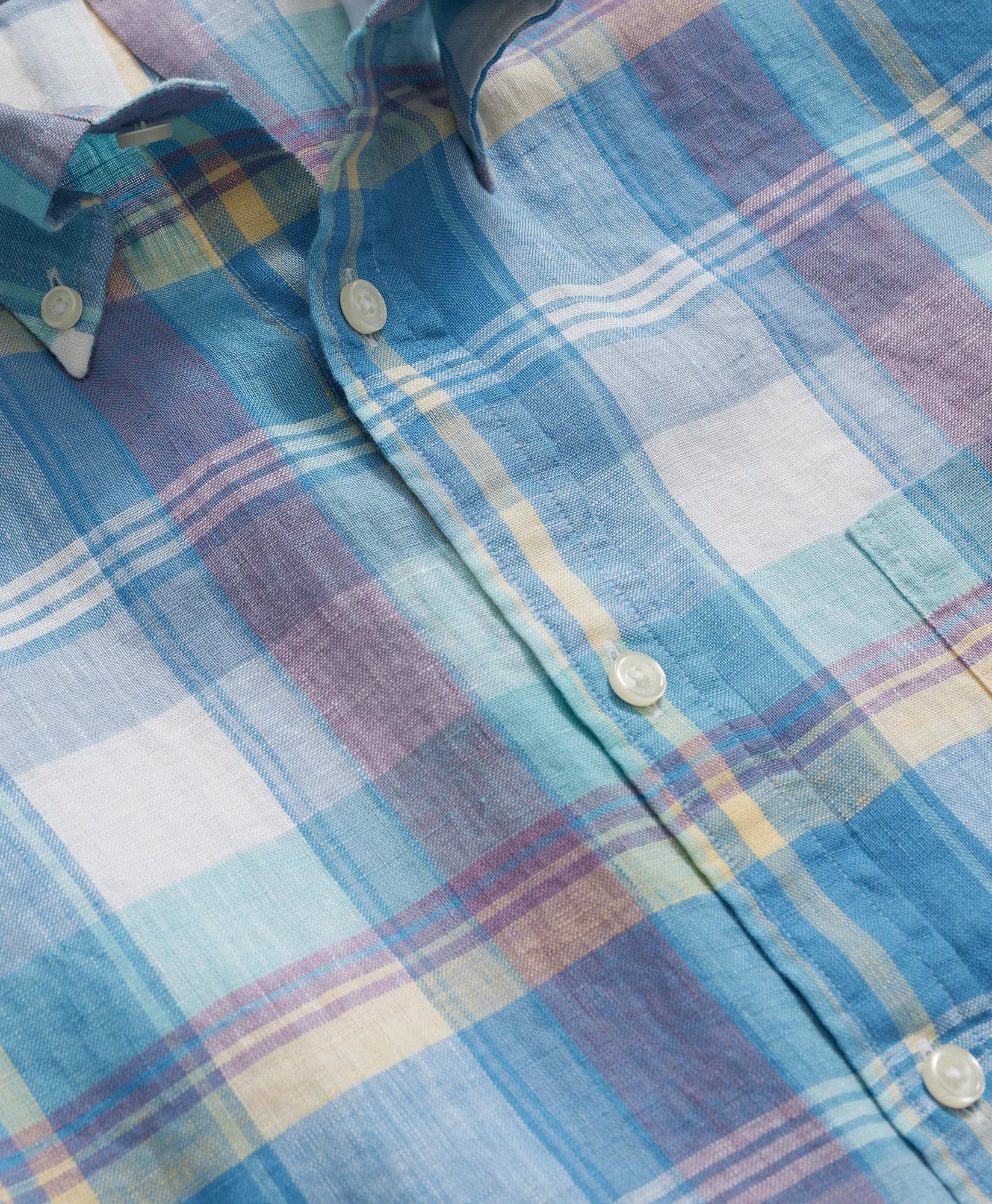 Irish Linen Polo Button Down Collar, Checked Short-Sleeve Shirt