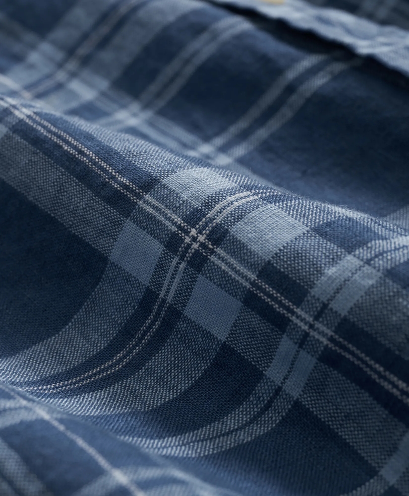 Irish Linen Polo Button Down Collar, Plaid Short-Sleeve Shirt, image 3
