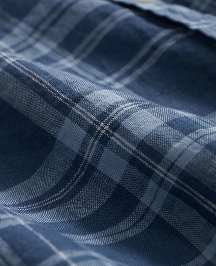 Irish Linen Polo Button Down Collar, Plaid Short-Sleeve Shirt, image 3