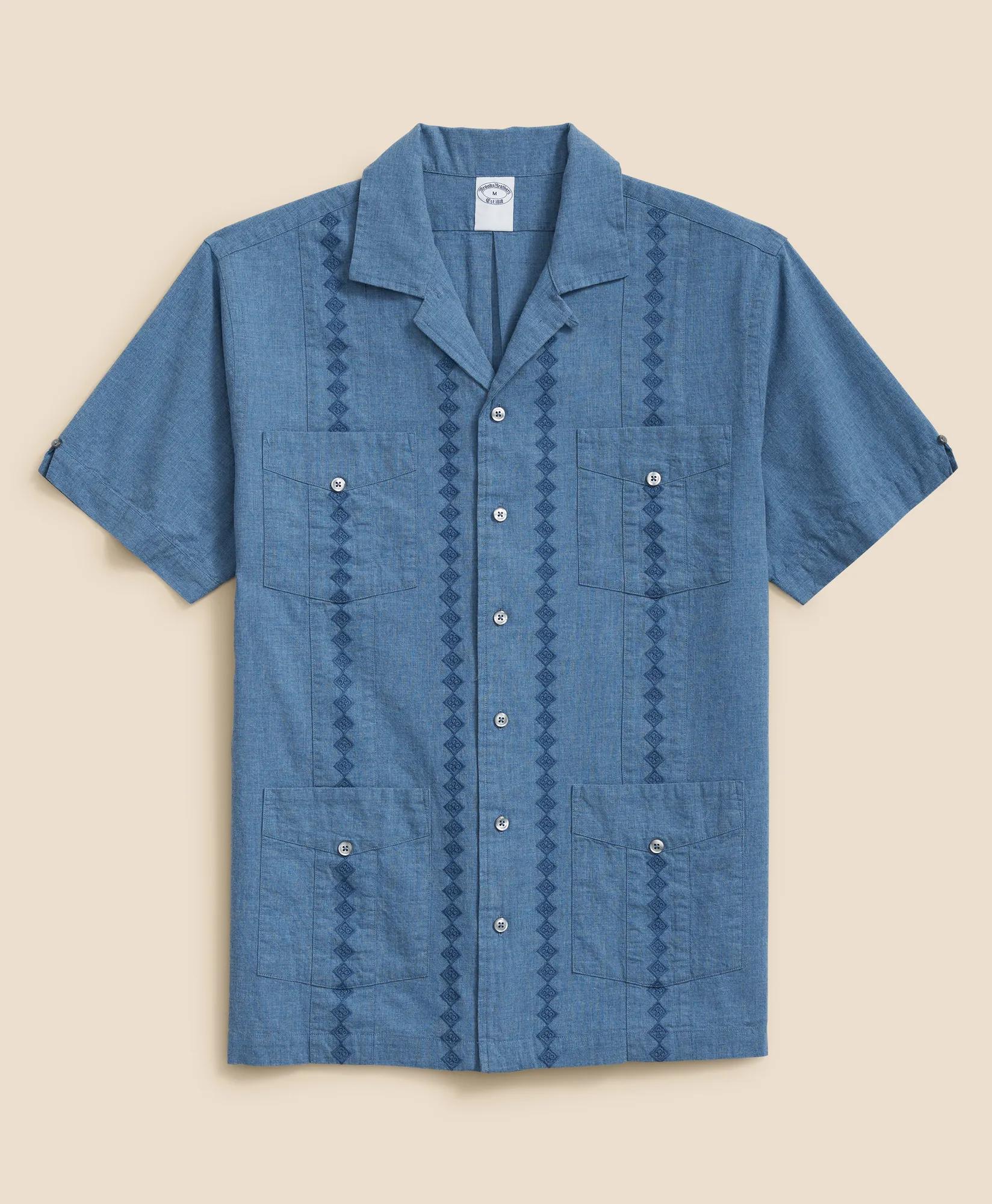 Cotton Guayabera Embroidered Short-Sleeve Shirt