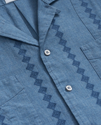 Cotton Guayabera Embroidered Short-Sleeve Shirt, image 2