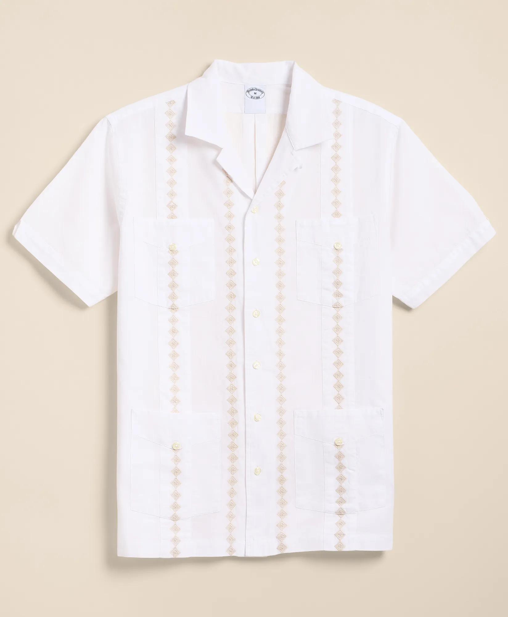 Cotton Guayabera Embroidered Short-Sleeve Shirt, image 1