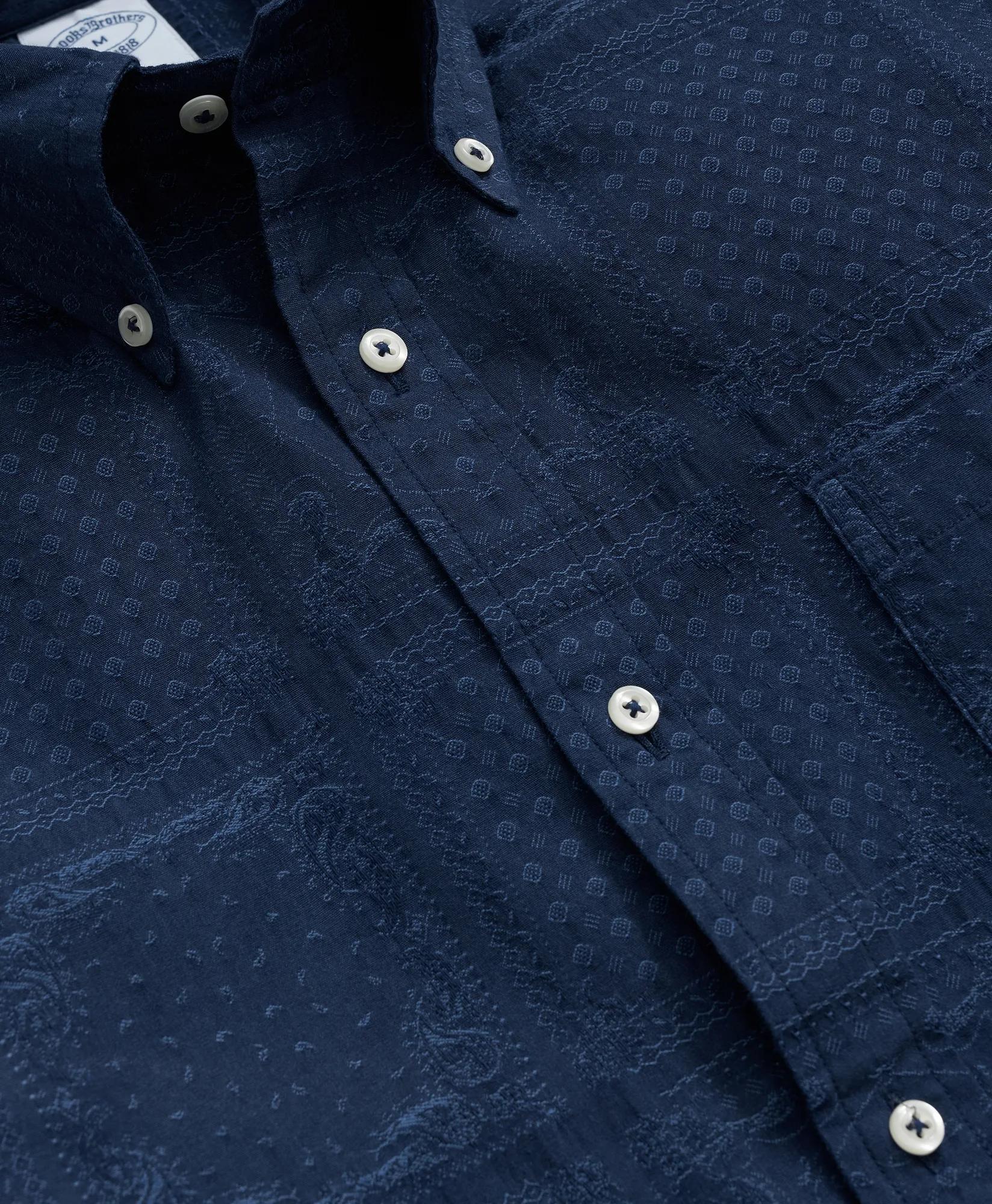 Cotton Jacquard Polo Button Down Collar, Patchwork Short-Sleeve Shirt, image 2