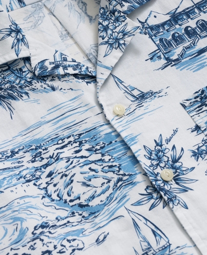 Linen Cotton Camp Collar, Bermuda Toile Short-Sleeve Shirt, image 2