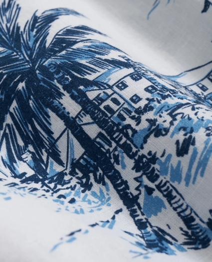 Linen Cotton Camp Collar, Bermuda Toile Short-Sleeve Shirt, image 3