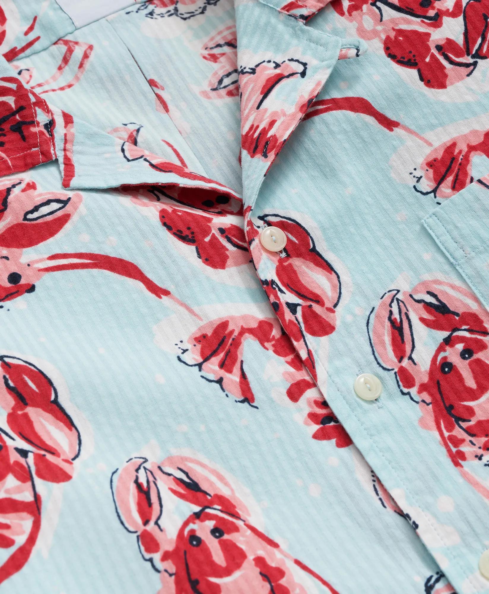 Cotton Seersucker Camp Collar, Lobster Short-Sleeve Shirt