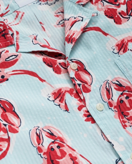 Cotton Seersucker Camp Collar, Lobster Short-Sleeve  Shirt, image 2