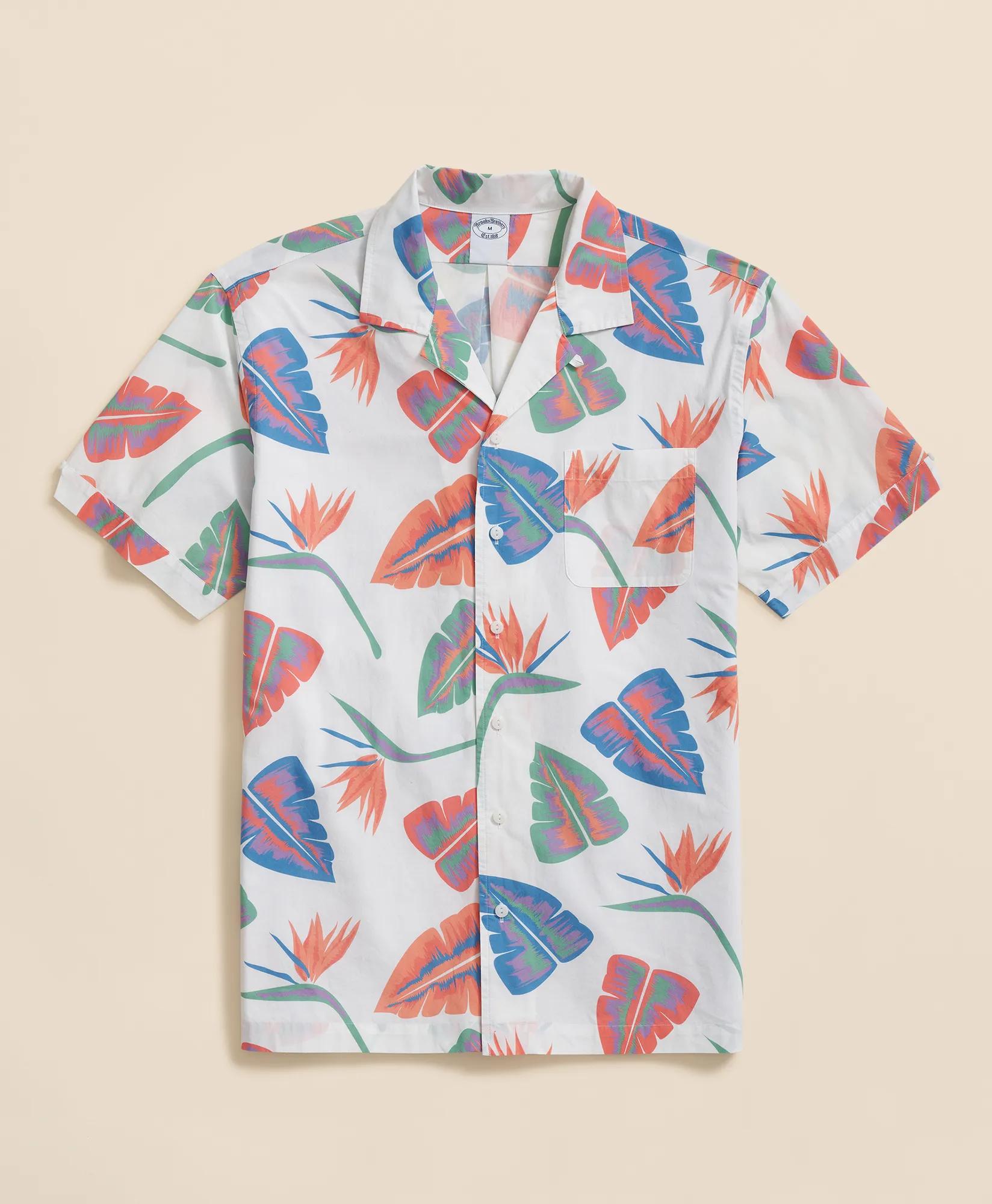 Cotton Camp Collar, Leaf Short-Sleeve Shirt