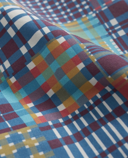 Cotton Polo Button-Down Collar, Patchwork Plaid Short-Sleeve Shirt, image 3