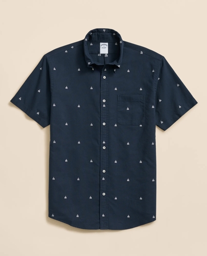 Cotton Polo Button-Down Collar, Embroidered Boat Short-Sleeve Shirt, image 1