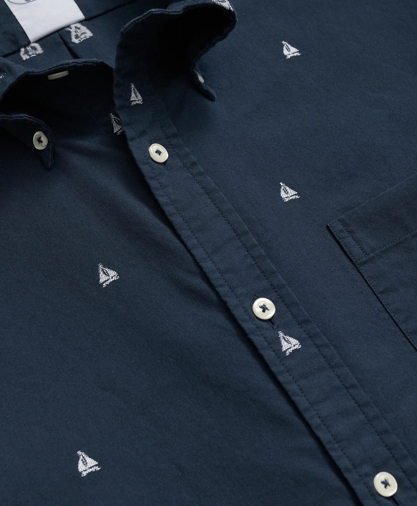 Cotton Polo Button-Down Collar, Embroidered Boat Short-Sleeve Shirt