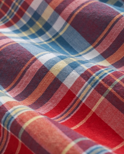 Washed Cotton Madras Polo Button-Down Collar Shirt, image 3